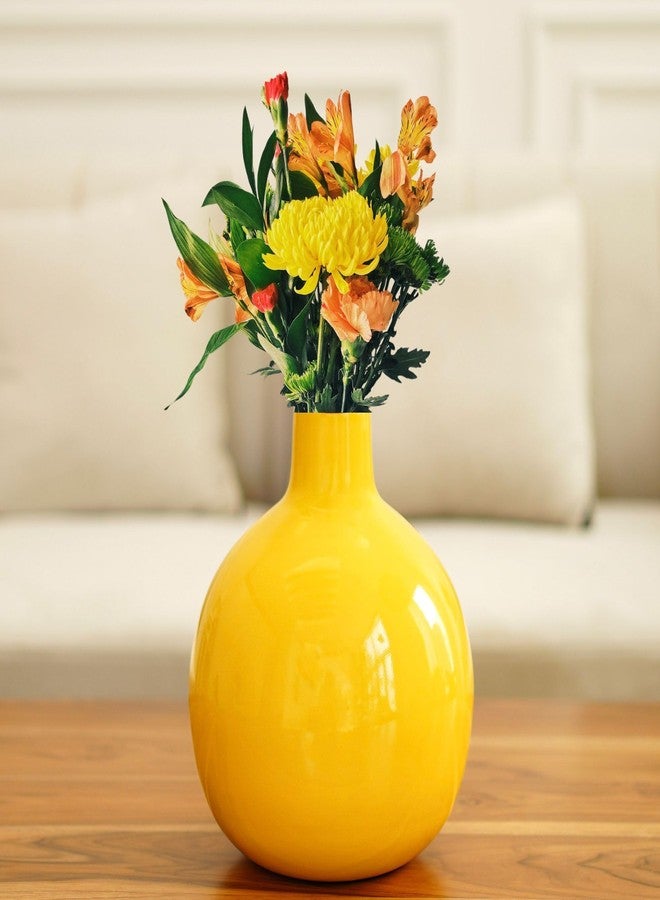 BEHOMA Metal Flower Vase for Home Dcor Living Room Office Wedding| Table Decorative Item for Festivals Birthday Sunshine Yellow 1Pcs (Flower Not Included, Round) - Image 4